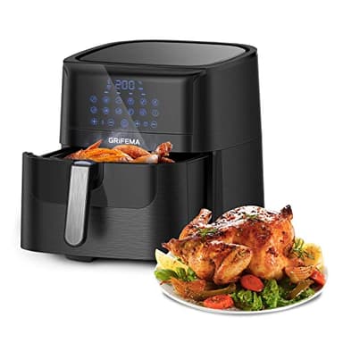 GRIFEMA GC2001 Friteuse sans Huile XXL 6,5L/1800W avec Écran Tactile LED, 12 Programmes pour Cuisson Saine, Air Fryer Circulation d'air Rapide 60 Min Minuterie et Température Réglable, Noir