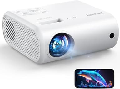 Mini Projecteur Portable 4K Videoprojecteur – 15000 Lux pour Smartphone, Prend en Charge la Mise en Miroir d'écran Filaire, Compatible avec TV Stick/Windows/iOS/Android/HDMI/USB (20 * 15 * 10cm)