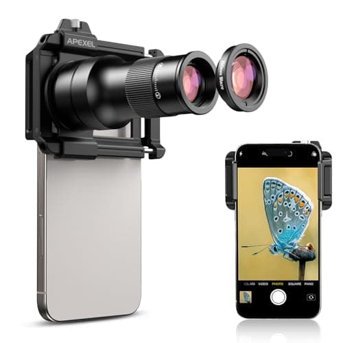 APEXEL 2 en 1 Téléobjectif Ultra HD 6X et Objectif Macro 150 mm avec Clip Universel, Kit d'Objectif pour Smartphone Adapté à la Plupart des Téléphones Mobiles