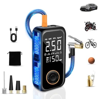 Gonfleur Pneus Voiture Sans Fil, 8000mAh Mini Compresseur à Air Portatif, 150PSI Pompe a Velo Electrique avec écran LCD numérique et lampe de poche LED,Gonfleur Pneu pour Vélo,Voiture,Moto,Ballons