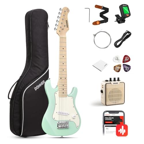 Donner Kit guitare électrique junior 76,2 cm pour débutant, ST Style Mini guitare premium avec ampli, accordeur, capodastre, sac, sangle, corde, câble (DSJ-100, vert menthe)