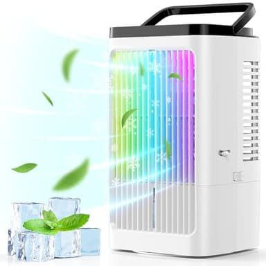 Climatiseur Mobile，1200ML Rafraichisseur d'air portable Silencieux 5 en 1 avec 90° Oscillation, 4 Vitesses, 2 Modes de Brumisation, Chambre à Coucher, Minuteries, Bureau, Cuisine