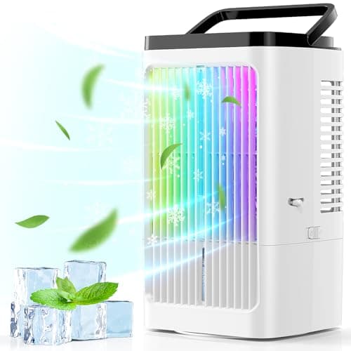Climatiseur Mobile，1200ML Rafraichisseur d'air portable Silencieux 5 en 1 avec 90° Oscillation, 4 Vitesses, 2 Modes de Brumisation, Chambre à Coucher, Minuteries, Bureau, Cuisine