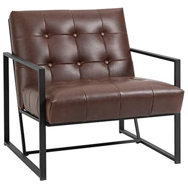 HOMCOM Fauteuil de Salon Vintage Fauteuil Relax Confortable en Similicuir Cadre en métal revêtement synthétique Chocolat