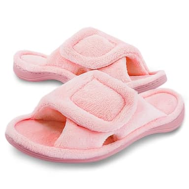 Git-up Chaussons Femme Mousse à Mémoire avec Support de l'arche Ajustable Crochet et Boucle Diabétique Large Bout Ouvert Pantoufles de Maison Extérieur et Intérieur, Rose 9.5/10.5