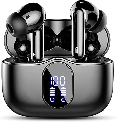 Écouteurs Bluetooth 5.3, Écouteur sans Fil avec 4 ENC Réduction Antibruit Mic Casque Bluetooth Hi-FI Son Stéréo, 36 Heures Durée de Lecture, IP7 Etanche, Écran LED, Contrôle Tactile