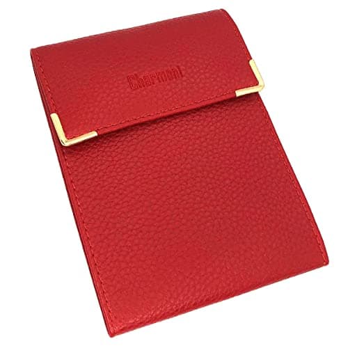 Charmoni - Marvin - Porte chéquier Long Pliant - Talon à Gauche - 3 emplacements Carte bancaire - 3 Plis - Compact - en Cuir Vachette - 10,5 cm X 14,5 cm (Rouge)