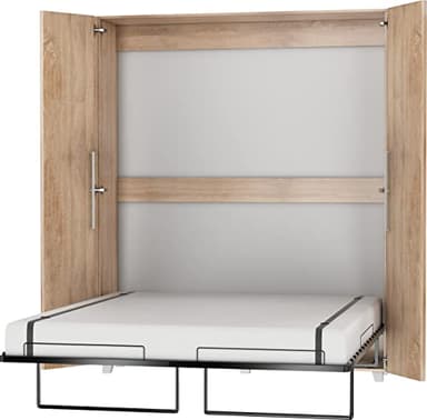 BIM Furniture Lit mural, 160 x 200 cm, armoire de lit, lit mural vertical, armoire avec lit pliant intégré, lit fonctionnel, avec sommier à lattes (chêne Sonoma)