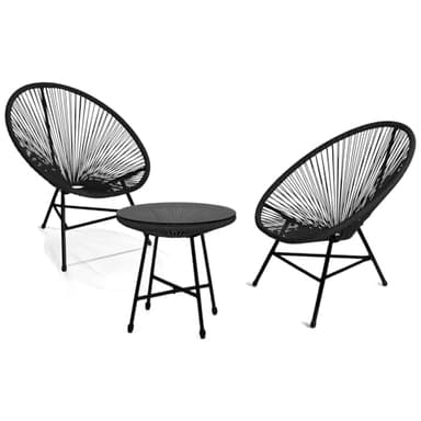 IDMarket - Salon de Jardin Izmir Table et 2 fauteuils Oeuf Cordage Noir