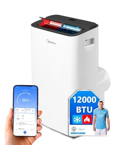 MIDEA Climatiseur Mobile Silencieux 12000 BTU avec Évacuation - Chauffage et Climatisation Portable Prêt à Poser 3500W - Clim Réversible Split Mobile - Kit de Fenêtre, App Control et Pompe a Chaleur