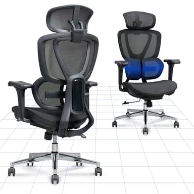 FLEXISPOT ErgoX Max Chaise de Bureau Ergonomique, Chaise de Bureau avec Support Lombaire, Appui-tête 3D et Profondeur d'assise Réglable, Dossier Inclinable en 3 Positions et Réglable en Hauteur, Noir