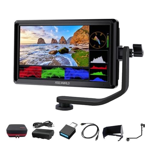 FEELWORLD FW568 V3 6 Pouces 4K Moniteur de caméra, Moniteur de caméra DSLR Full HD 1920 x 1080 3D lUT avec Batterie 2800 mAh, Sac de Transport, Pare-Soleil, entrée de Sortie HDMI, Bras inclinable