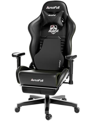 AutoFull Chaise Gaming Fauteuil Gamer Ergonomique Chaise Gamer Cuir PU Chaise De Bureau, Hauteur D'assise et Inclinaison du Dossier Réglables,Appui-tête et Support lombair, Repose-Pieds,Noir