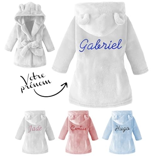 KDO MAGIC Peignoir bébé personnalisé - Doux et Moelleux - Personnalisable et brodé avec Un prénom - Garçons & Filles (18_24 mois, Blanc)