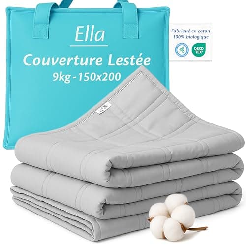 Ella Couverture Lestée Adulte 150x200cm 9kg - Couverture Pondérée Relaxante & Calmante - 7 Couches, Perles de Verre Hypoallergéniques, Couche Externe Coton Doux & Rafraîchissant - Weighted Blanket