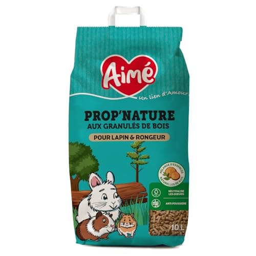 Aimé - Litière Petits Animaux PROP'Nature 10L - Litière Super Absorbante à Granulés de Bois - Litière Lapin, Cochon d'Inde, Hamster, Souris, Cobaye - Jusqu'à 6 Semaines d'Utilisation