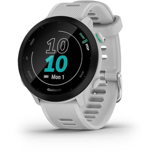 Garmin – Forerunner 55 - Montre GPS multi-activités running avec fonctions d’entrainement Garmin Coach et cardio au poignet – Blanche, Whitestone