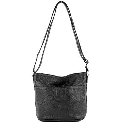 Modamoda de T198 - Fabriqué en Italie Sac bandoulière en cuir, Noir , Small