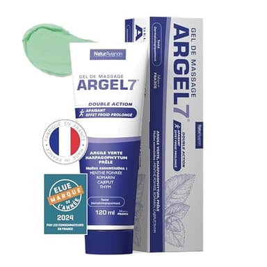 NaturAvignon Argel 7 gel de massage gênes articulaires et contracture musculaire | argile verte, harpagophytum | Creme massage genoux douleur dos |effet cryothérapie | massage et relaxation | 120 mL