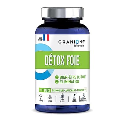 Détox foie GRANIONS | Complément alimentaire detox | Détox foie 1000mg avec Radis noir + Artichaut + Desmodium | Cure detox foie, drainage, regénerant | Made in France | 60 comprimés