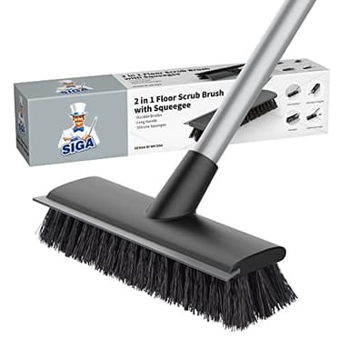 MR.SIGA 2 en 1 Brosse à Récurer avec Raclette, Brosse de Nettoyage avec Long Manche, Brosse Sol Nettoyage Baignoire et Carrelage pour Salle de Bain, Cuisine, Terrasse, Patio, Mur