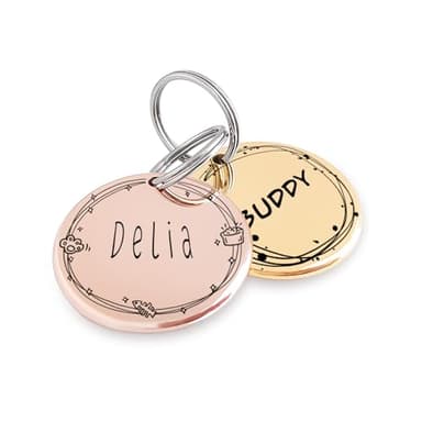 Design artistique de couronne de fleurs Porte-adresse Medaille Chien - Gravure profonde en acier inoxydable personnalisée Etiquettes plaque d'identification (Design)
