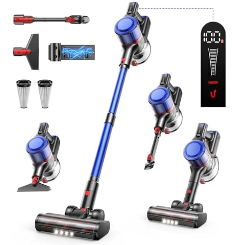 Fieety 550W/45Kpa Aspirateur Balai sans Fil, 60Min Apirateur sans Fil avec Parfumé Rechargeable Mural Brosse de Canapé Brosse Anti-emmêlement, Aspirateur Balai pour Tapis, Sols Durs et Poils d'animaux