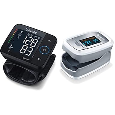 Tensiomètre au poignet Beurer BC 54 connecté Bluetooth, technologie par inflation & PO 30 - Oxymètre de pouls digital pour la mesure de la saturation en oxygène dans le sang, 61 x 36 x 32 mm, 57 gr