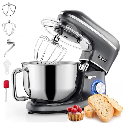 Fentic Robot Pâtissier - 2000W - Bol mélangeur en acier inoxydable (6,2L) - Avec fouet, Crochet pétrisseur et Batteur plat - Incl. Housse de protection et accessoires supplémentaires - Anthracite