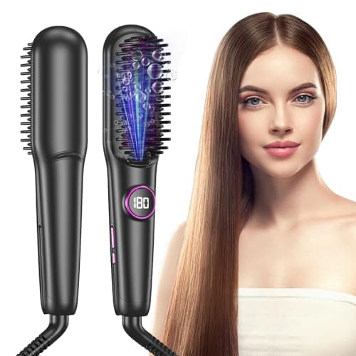 Unipampa Brosse Lissante Ionique, Brosse Lissante pour Cheveux, Lisseur Cheveux Professionnel, Fer à lisser Négatifs Ions, 9 Réglages de Température, 140℃-220℃, Écran LCD, Anti-BrûLure, Chauffe Rapide