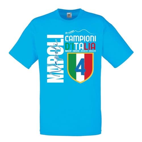 T-shirt Napoli Champione Quarto Scudetto Sartoriale idée cadeau fête des pères – unisexe coton Fullprint 100 % bleu force Napoli, bleu ciel, L