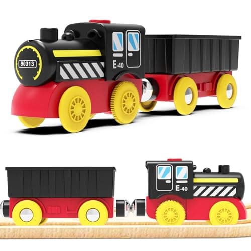 LiRiQi Train de locomotives à Piles, Train en Bois, Jouets Magnétique de Train électrique pour Enfant, Jeux Montessori Véhicule, Compatible avec Thomas, Brio, Chuggington, Jouet pour garçons et Filles