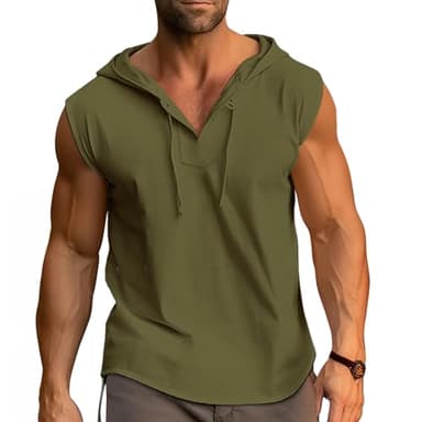 Cooleep Debardeur Homme Coton Musculation Tank Top Sport Tee Shirt sans Manche Débardeur à Capuche Fitness Vert XL