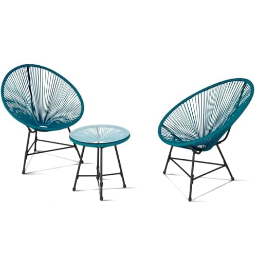 IDMarket - Salon de Jardin Izmir Table et 2 fauteuils Oeuf Cordage Bleu Canard