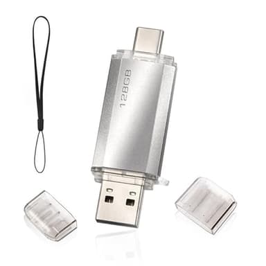 Clé USB C 128GB 2-en-1 Dual Connector OTG 128GB Type C Metal Flash pour Smartphone/TV/PC MacBook Pro(Argent)