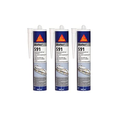 Sikaflex 591 Lot de 3 mastics hybrides multifonctions pour les applications marines, bateaux, construction de bateaux, cartouche de 300 ml Noir