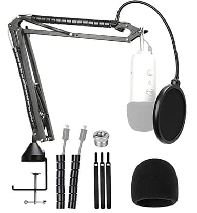 YOUSHARES Support Professionnel Réglable pour Blue Yeti avec Filtre Antipop, Perche Micro et Pince de Table Mise à Jour Compatible avec Microphone Yeti