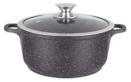 Kamberg - Marmite Faitout 28 cm - Fonte d'Aluminium - Revêtement Type Pierre - Couvercle en Verre - Tous Feux dont Induction - Sans PFOA - 0008033, Noir
