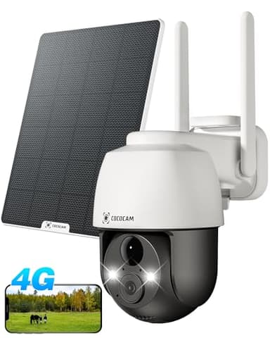 COCOCAM 4G LTE Camera Surveillance Exterieur sans Fil, 2K Solaire PTZ 4G avec Carte SIM, Détection Humaine PIR, Reconnaissance AI, Batterie 10000 mAh, Cloud TF, Fonctionne avec Alexa