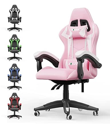 bigzzia Chaise Gaming,Ergonomique PU Cuir Chaise Bureau,Hauteur Réglable,avec Lombaire&Appui-Tête Appui,Dossier Inclinable à 155°,Fauteuil Gaming Adultes Enfants (Rose)
