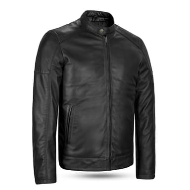 Leatherick Veste de motard en cuir noir pour homme Veste de moto durable avec fermeture éclair et poches multiples (FR/ES, Alpha/lettres, L, Taille normale, Taille normale, Veste Leo noire)