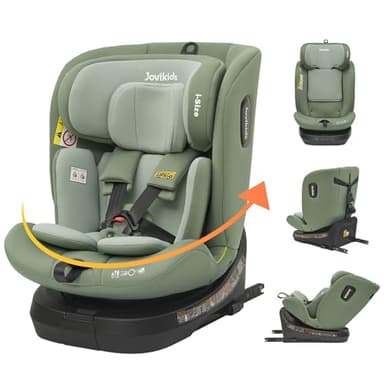 Jovikids Siege Auto, i-Size 40-150 cm, ISOFIX pour Groupe 0/1/2/3, Bébé de 0-12 ans, 0 à 36 kg Environ, ECE R129, 360° pivotant, 12 Positions d'Appui-tête, Top Tether, Siège Auto （Vert）