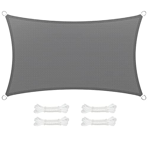 SONGMICS Voile d’Ombrage 3 x 5 m, Protection Solaire en Tissu HDPE, Respirant, Perméable à l’Eau, pour Terrasse, Jardin, Balcon, Camping, Rectangulaire, Concave, Cordes de 2 m, Gris Anthracite GSS35GY