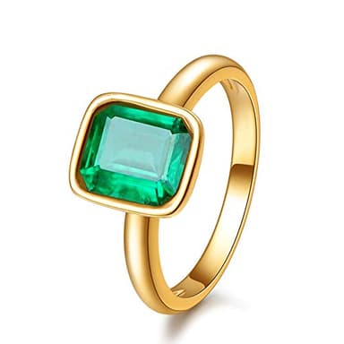RIZILIA CELEBOX Solitaire Bague de fiançailles avec pierres précieuses coupe émeraude CZ [Émeraude verte simulé] en Plaqué or jaune, Célébrité inspirée par Angelina Jolie