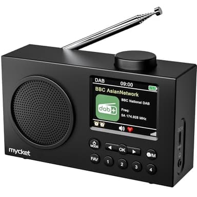 Mycket Radio Dab Portable Numérique Plus avec Bluetooth, FM Rechargeable, de Cuisine, Double Réveil, Minuterie de Mise en Veille, 40 Stations Préréglées, Grand Écran Couleur 2,4"