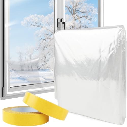Isolant Fenetre Anti Froid 1.6 m x 10 m, Transparent Film Fenetre Isolant, Film Thermique Fenetre Anti Froid, Film de Survitrage Thermo avec Ruban Adhésif Double Face, Film Anti Froid Fenêtre
