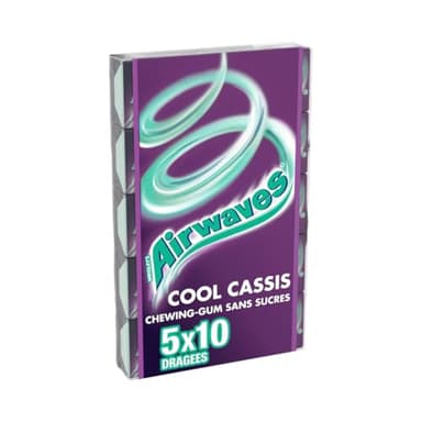 AIRWAVES - Chewing-Gum Goût Cassis - Sans Sucre - Fraîcheur Mentholée - 5 Paquets de 10 Dragées - 70g