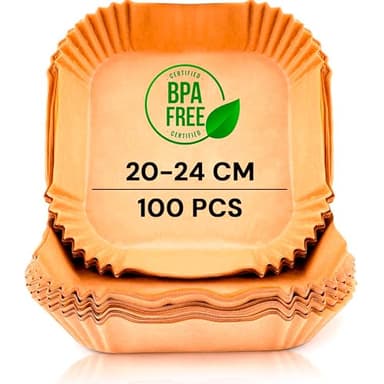 edihome, Papier Cuisson Air Fryer, pour Friteuse sans Huile, 100 Unitès, 20-24 cm, BPA Free, Jetable, pour Four, 5 à 8 litres (Carré, 20-24 cm)