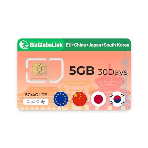 EIOTCLUB Carte SIM Prépayée, Carte SIM Internationale Utilisable dans Chine, Japon, Corée, Données Uniquement, Haut débit 5G/4G LTE, Rechargeable, Parfait pour téléphones, routeurs et tablettes