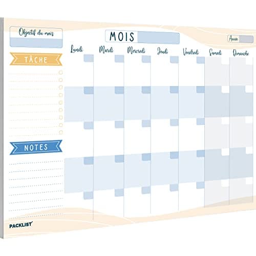 PACKLIST Planning Mensuel - Planificateur Mensuel A4, Agenda Planner Mensuel - Monthly Planner, Agenda To Do List Bloc Note - Agenda Mensuel Francais - Planning Hebdomadaire Au Design Exclusif
